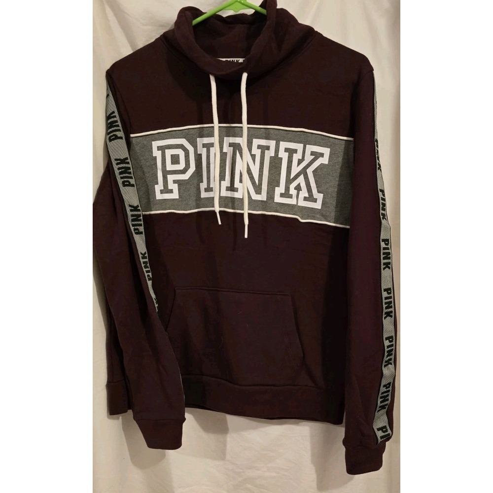 Victoria's Secret PINK Burgundy Cowl Neck Pullover Logo Sweatshirt size Medium M